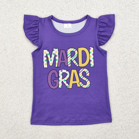 GT0814 Baby Girls Mardi Gras Purple  Short Sleeve T-shirt Top