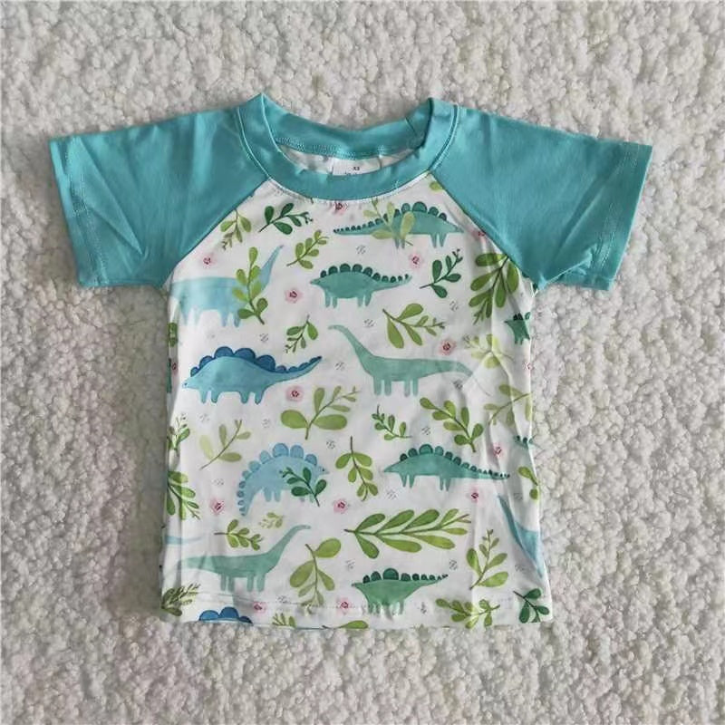 Baby Boys Summer Dinosaur Short Sleege Raglan Shirt Top On Sale
