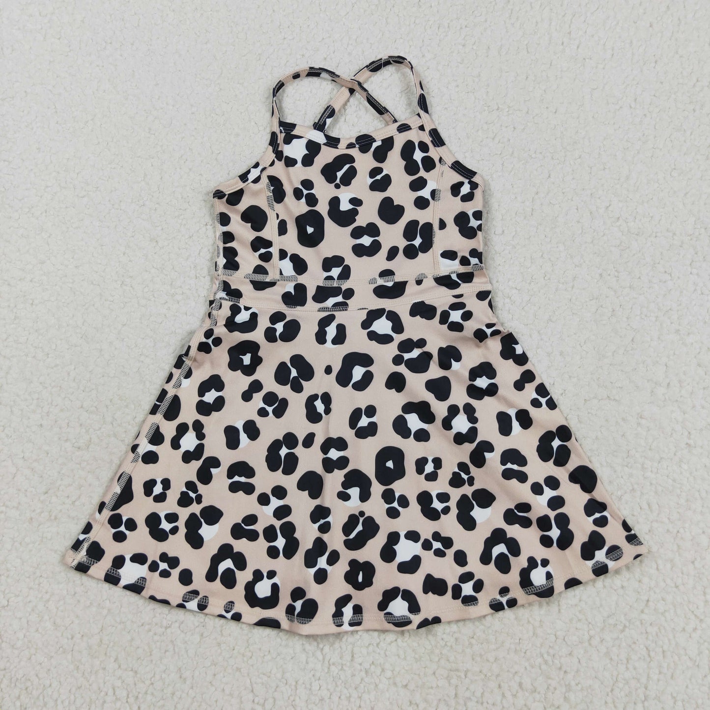 GSD2650 Baby Girls Black Leopard Strpe Yoga Dress