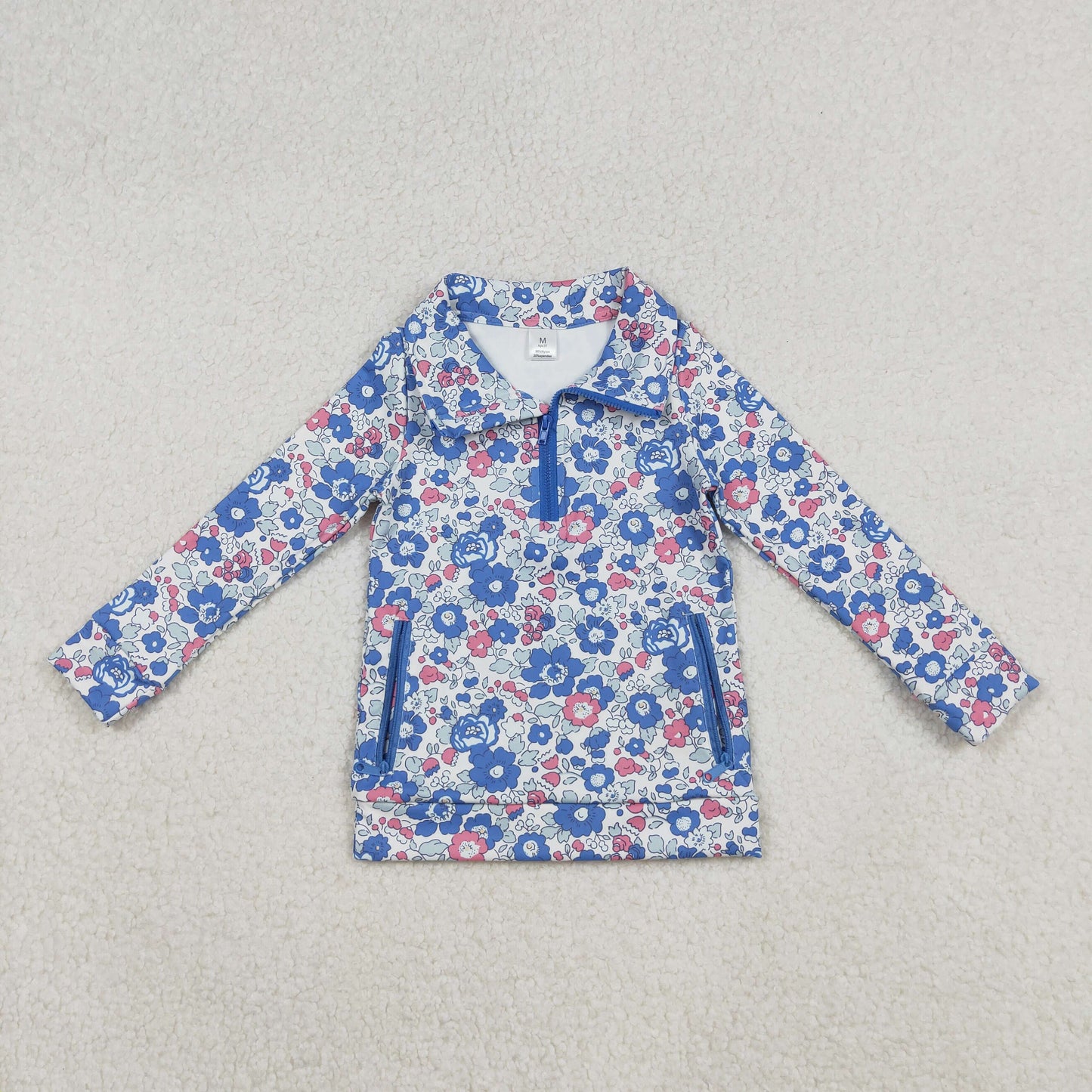 Sibling Baby Girls Floral Long Sleeve Active Pullover With  Zipper and Pocket