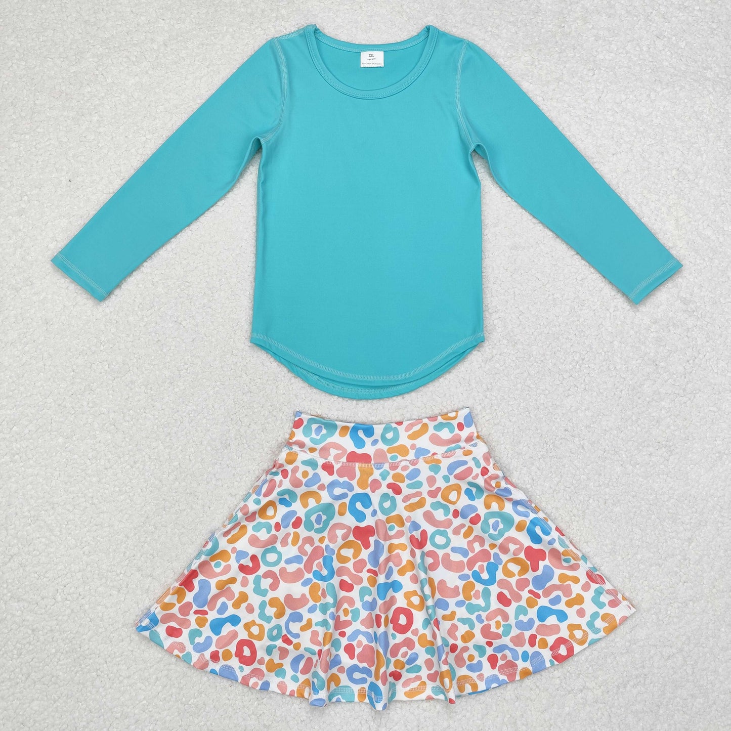 Toddler Girls Blue Yoga Top Leoaprd Skirt Set