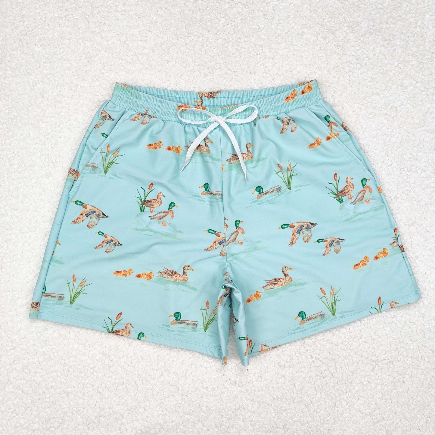 Adult Men Western Aqua Ducks Print Shorts Swimming Trunks