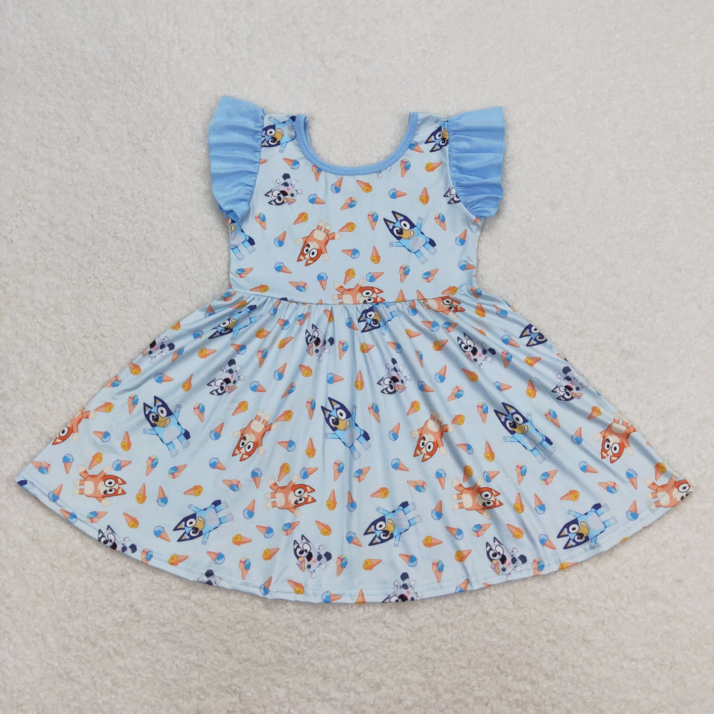 Baby Girls Cartoon Blue Dog Ice-ceam Twirl Dress