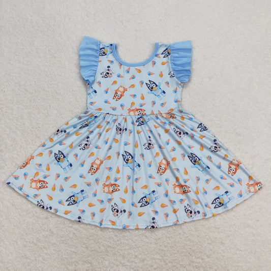 Baby Girls Cartoon Blue Dog Ice-ceam Twirl Dress