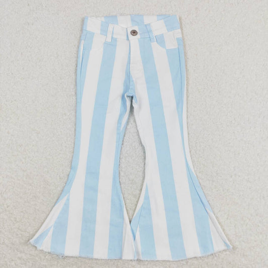 Baby Girls Blue White Striped Denim Bell Bottom Pants