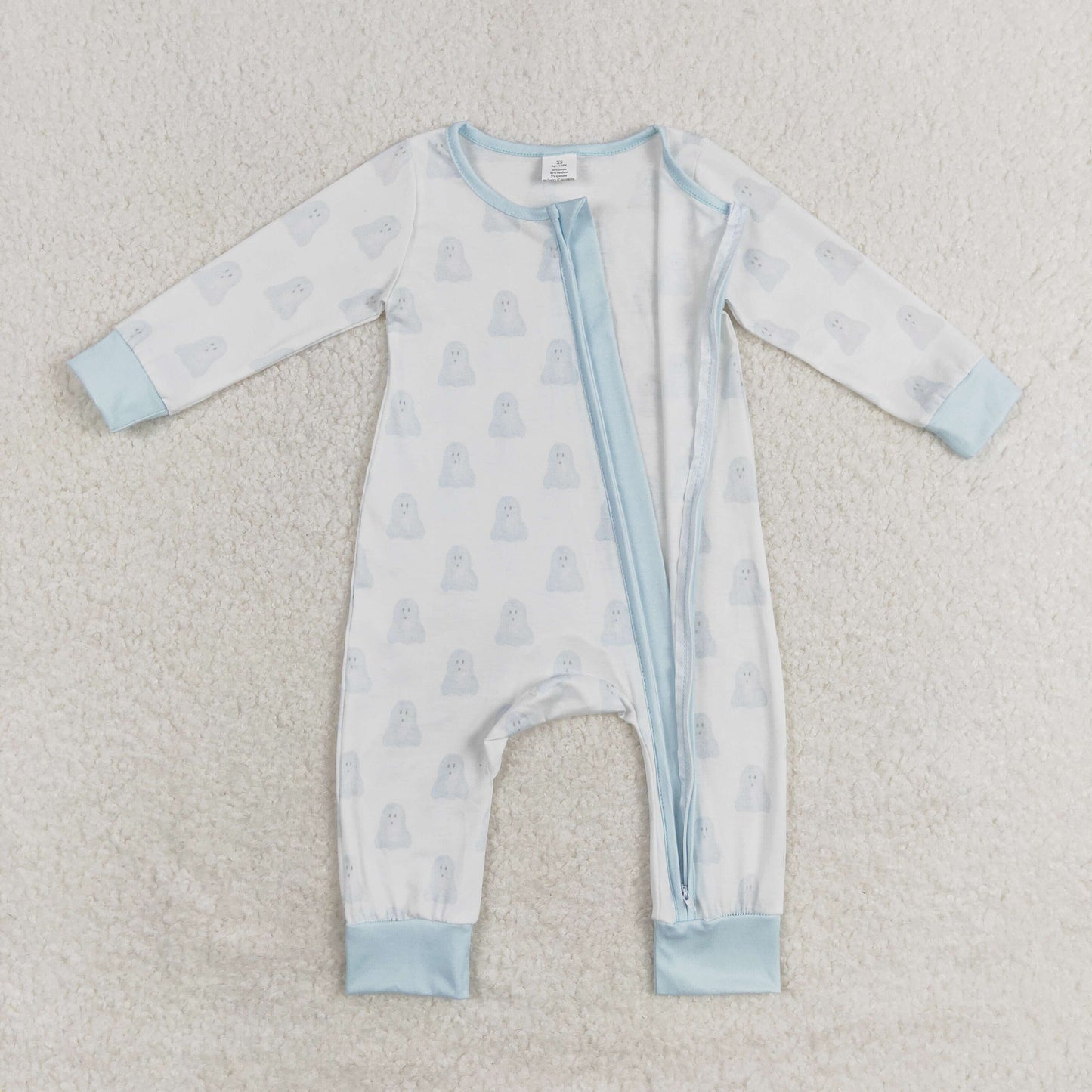 Newborn Baby Boys Halloween Blue Ghost Bamboo Romper