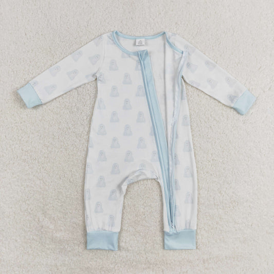 Newborn Baby Boys Halloween Blue Ghost Bamboo Romper