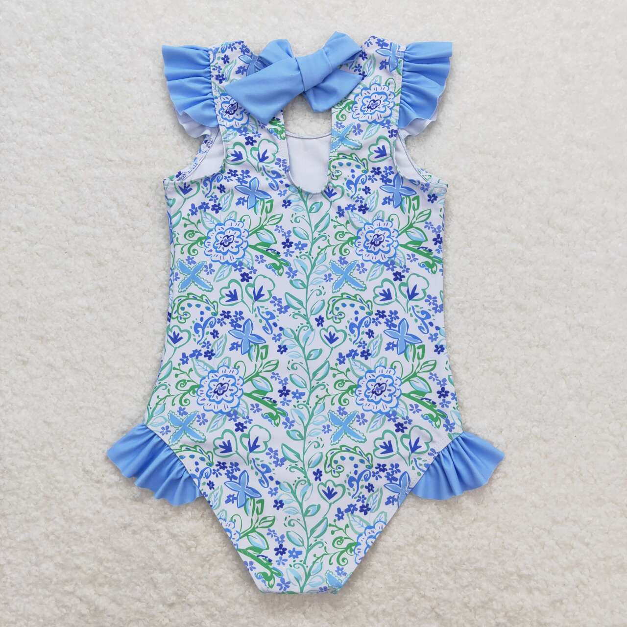 S0278 Baby Girls Summer Blue Floral Swimsuit