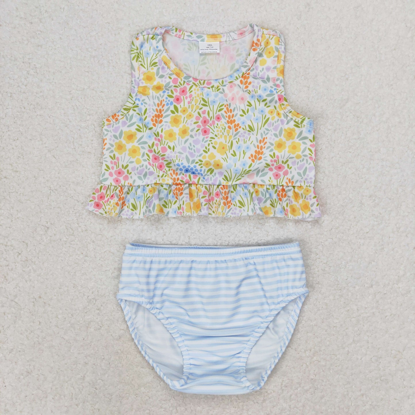 Baby Girls Small Flowers Ruffle Top Bummie Two Pieces Swimsuits