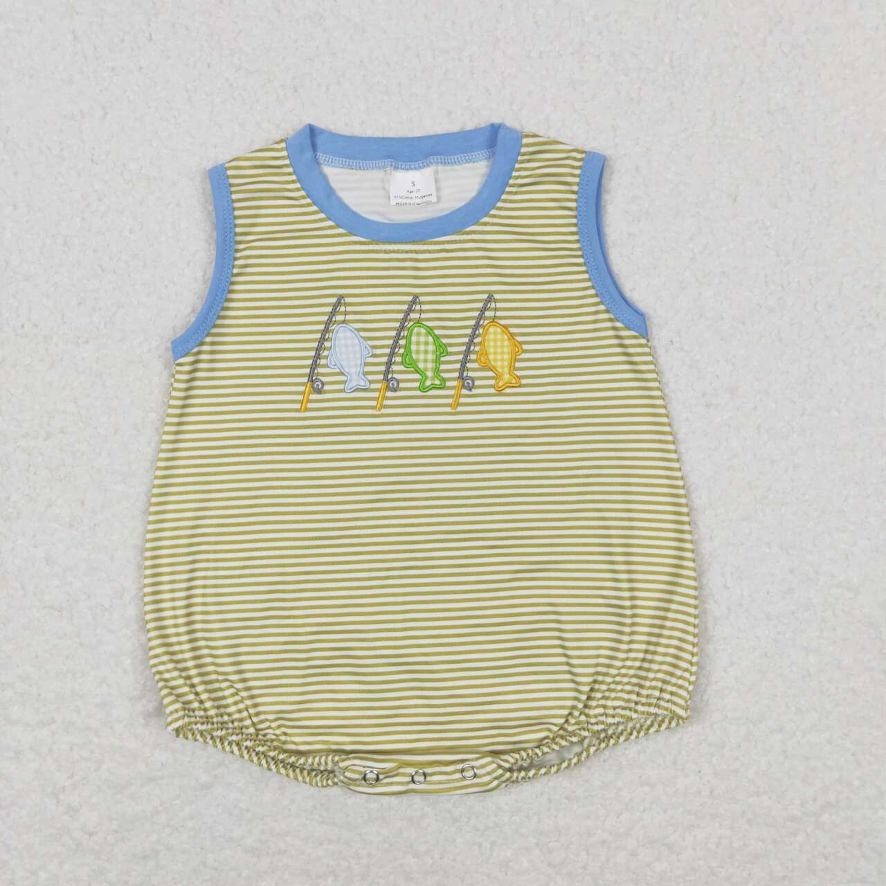 SR1281 Newborn Baby Boys Fishing Embroidery Bubble Romper