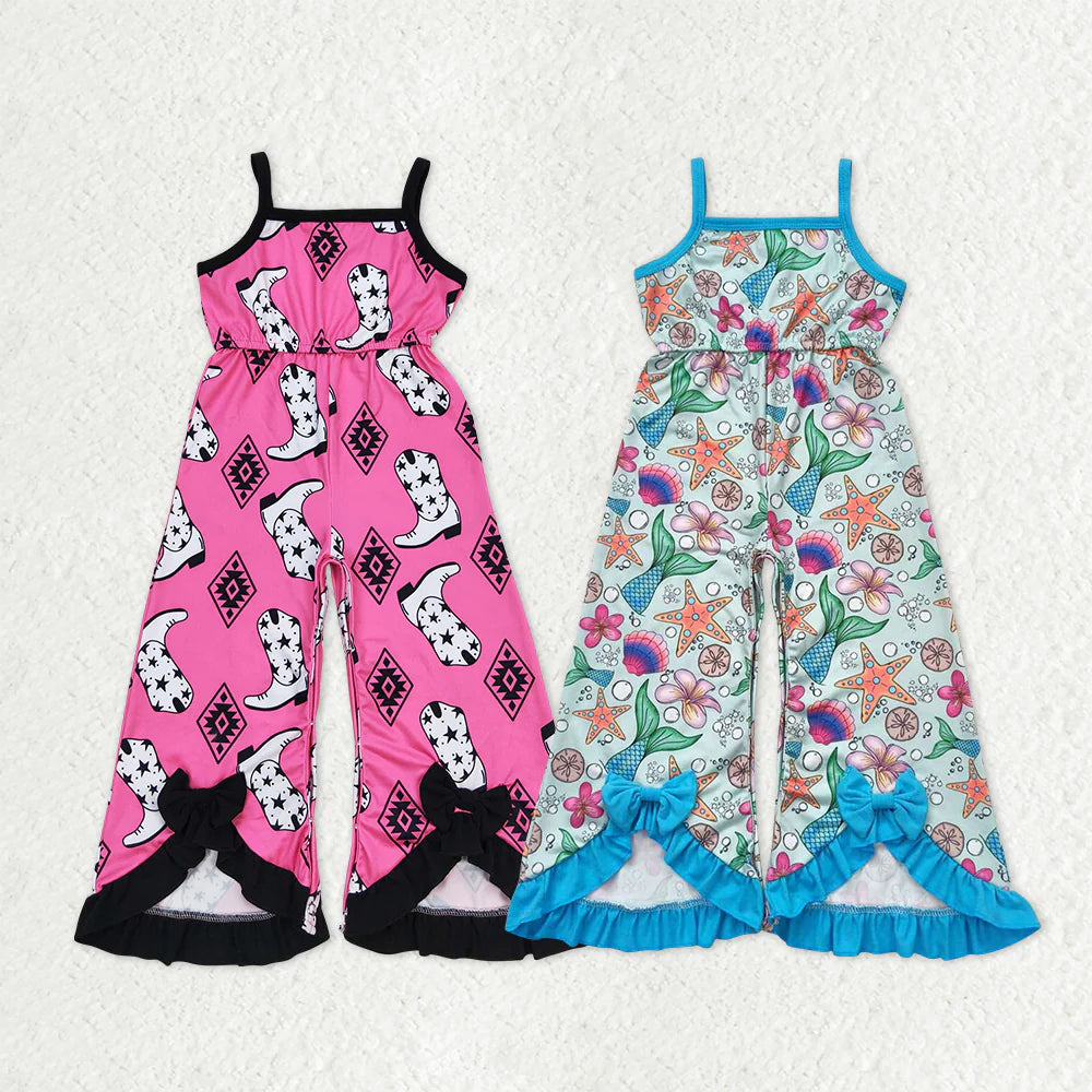 Sibling Baby Girls Straps Boots Aztec Sea World Flare Jumpsuits