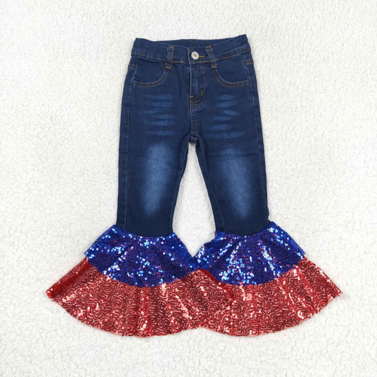 Baby Girls July 4th Sequin Bell Bottom Pants Denim Pants