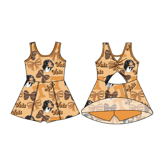 Preorder 5 MOQ Baby Girls Football Team Vols Dog Athletic Sleeveless Dress