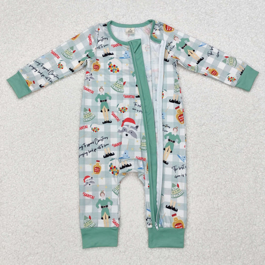 Newborn Baby Boys Christmas Cartoon Zip Bamboo Romper