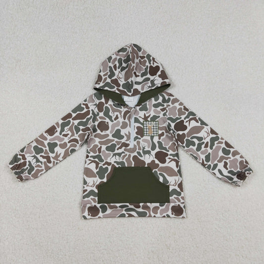 BT1304 Kids Boys Applique hunting deer camo long sleeve hoodie top
