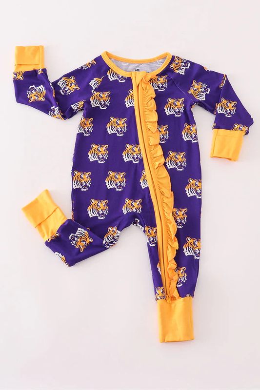 20 MOQ Preorder Purple LSU geaux tiger bamboo ruffle romper