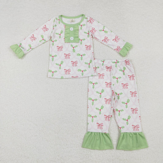 GLP1487 Baby Girls Christmas Holly Pajama Set