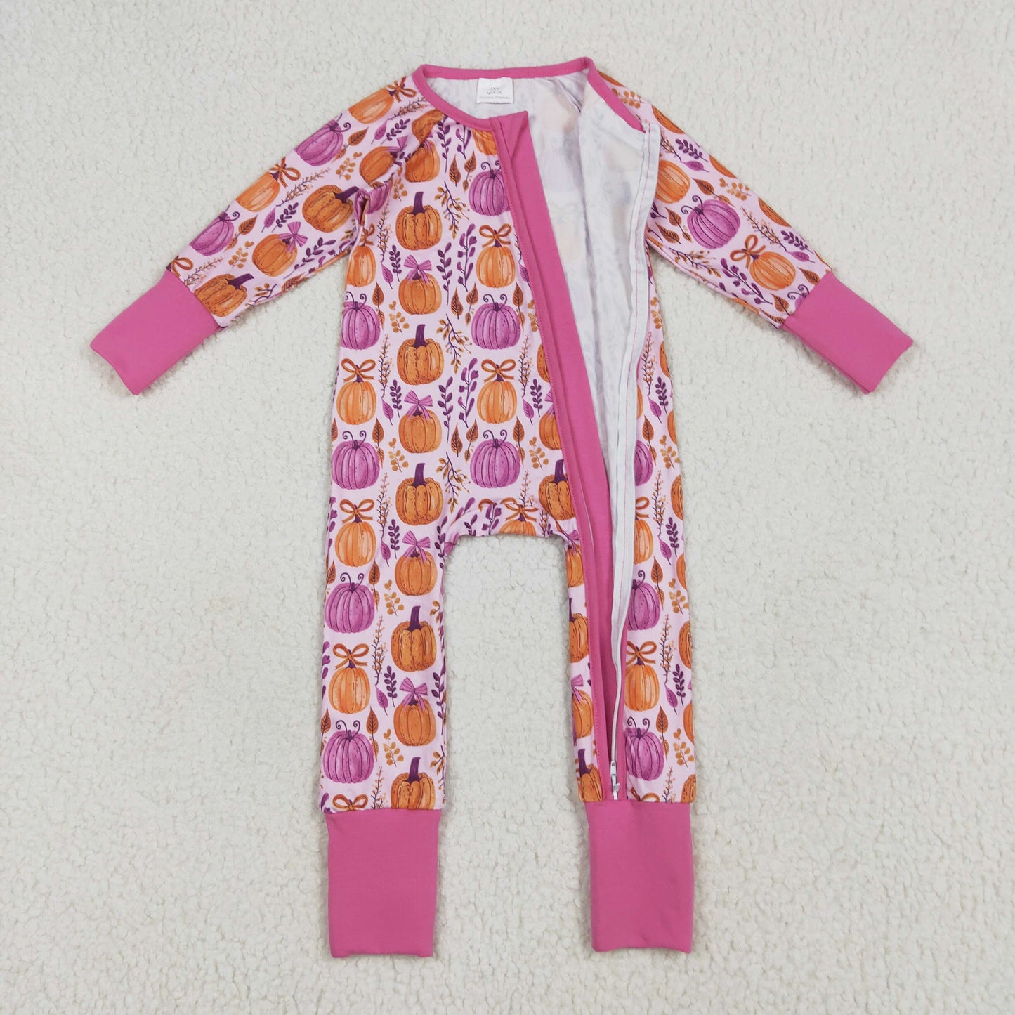 LR2270 Baby Boys Pink Pumpkin Long Sleeve Zip Romper