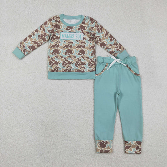 BLP1336 Embroidery Mama's Boy Blue Camo Long Sleeve Jogger Set