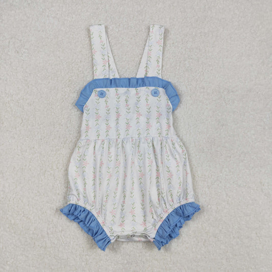 Baby Girls Strap Floral Stripe Ruffle Romper