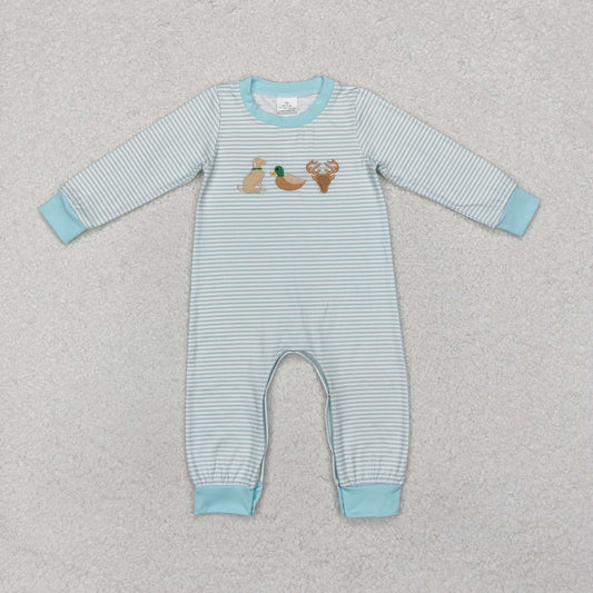 Baby Boys Hunting Dog Duck Deer Blue Long Sleeve Romper