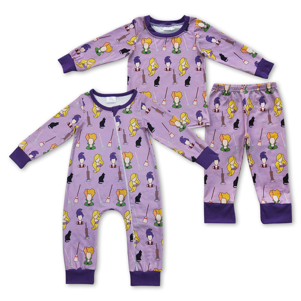 Baby Girls Sister Halloween Witch Purple Pajama And Romper