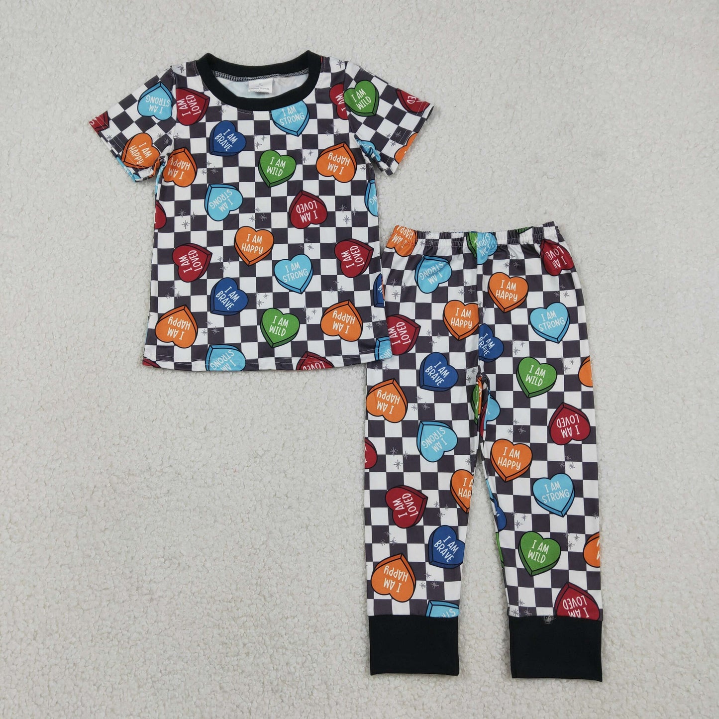 BSPO0490 Toddler Baby Boy I am Happy Checker Pants Set