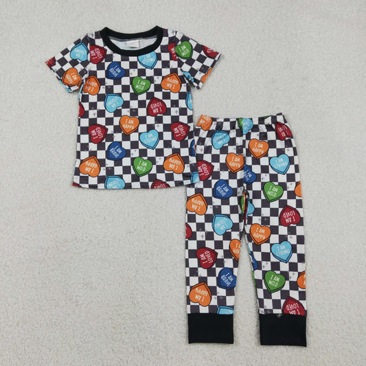BSPO0490 Toddler Baby Boy I am Happy Checker Pants Set