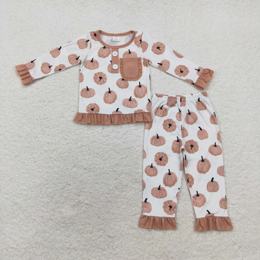 Toddler Girls Pumpkin Long Sleeve Pajama Set With Ruffle