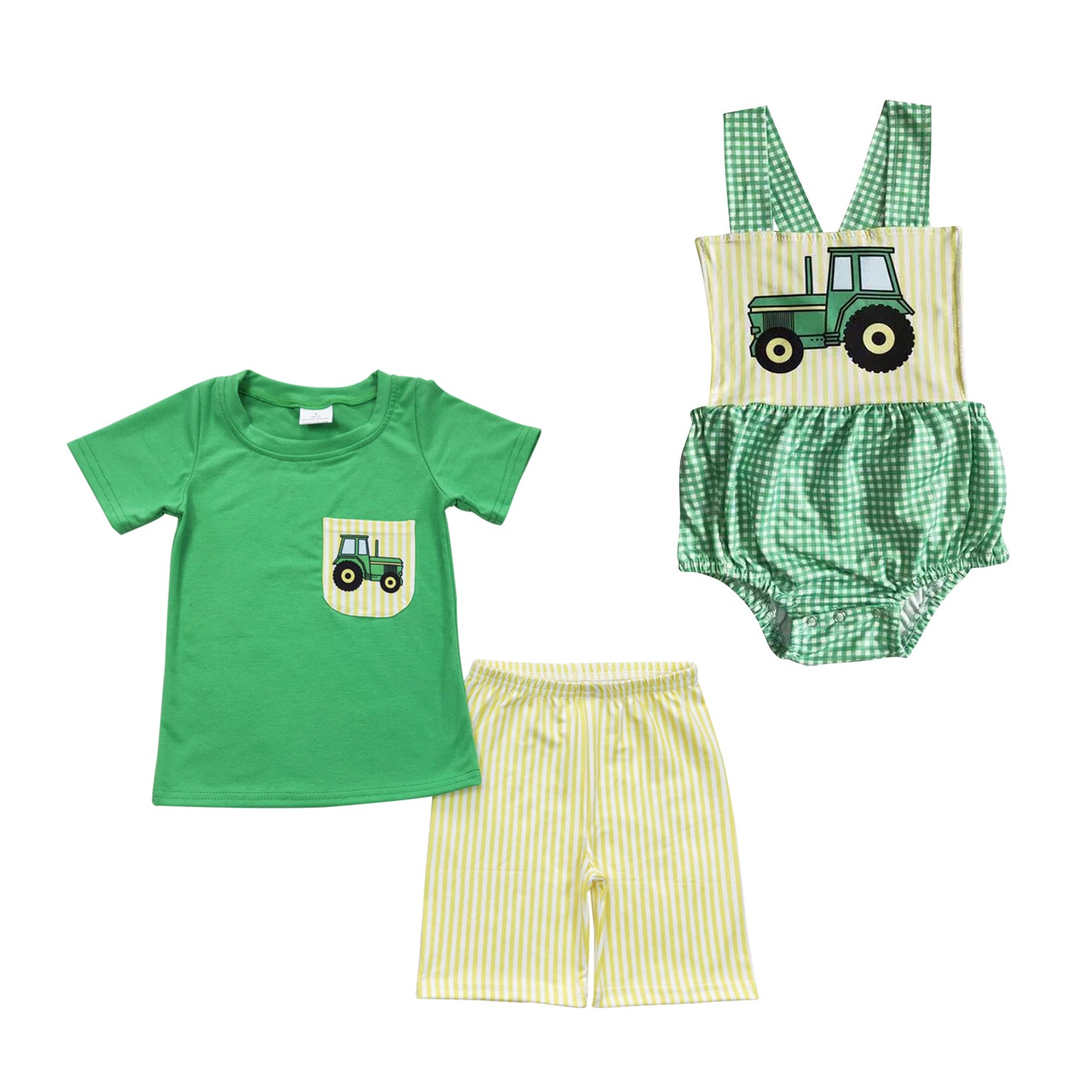 Baby Boys Sibling Summer Tractors Set & Romper
