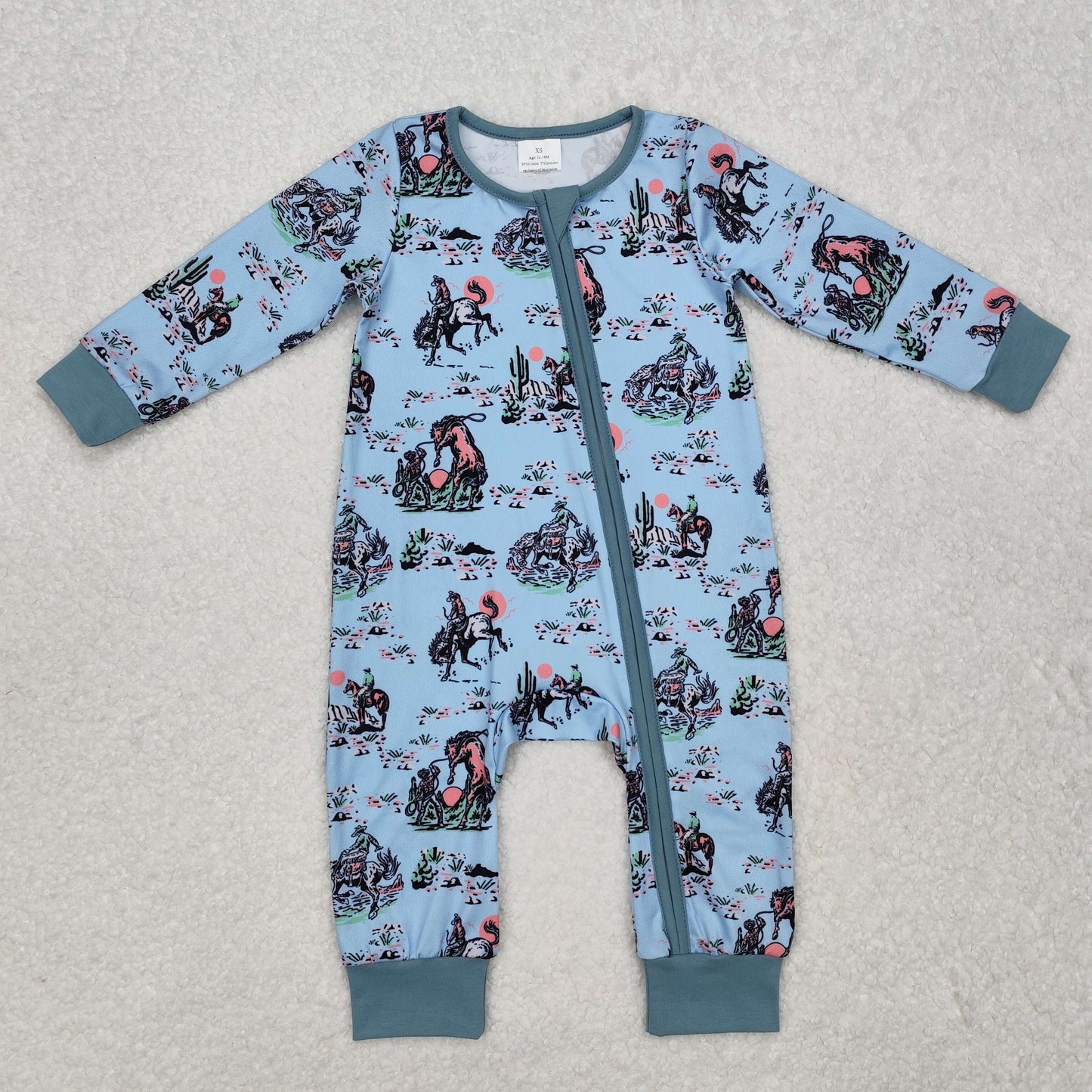 Baby Boys Western Cowboy Horse Zip Romper