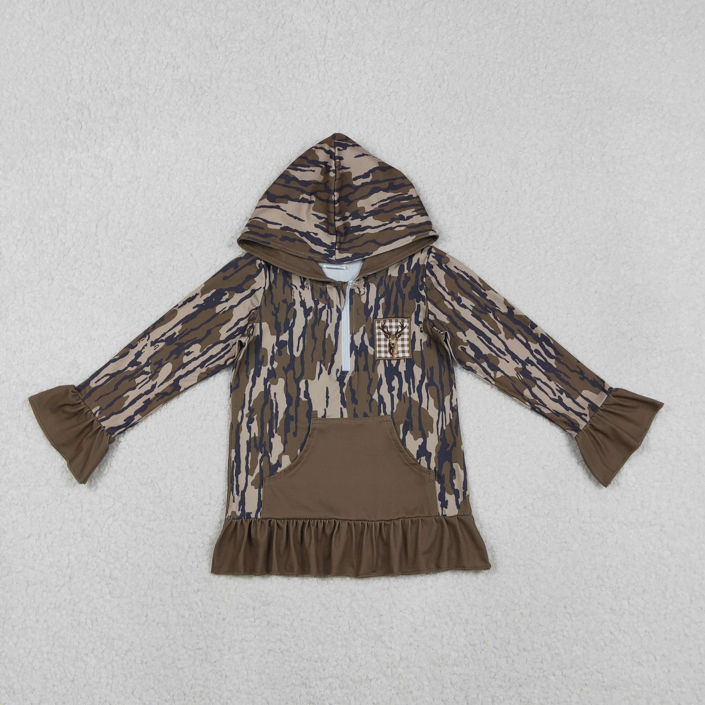 GT1135 Kids girl hunting dog bottomland camo long sleeve hoodie top