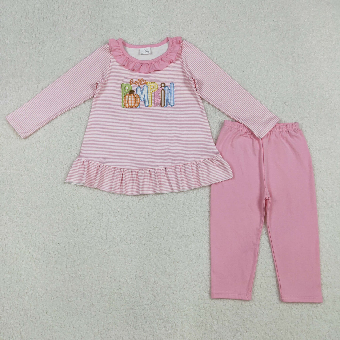 GLP2772 Hello Pumpkin Applique Pink Striped Tunic Top Leggings Set