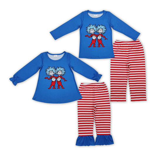 Sibling Baby Kids Blue Dr Readling Red Striped Pant Outfit