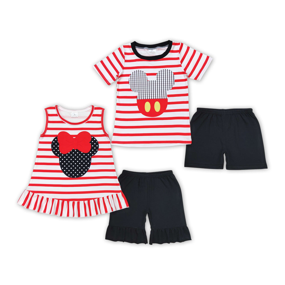 Baby Sibling Girls Boys  Cartoon Mouse Summer Shorts Set