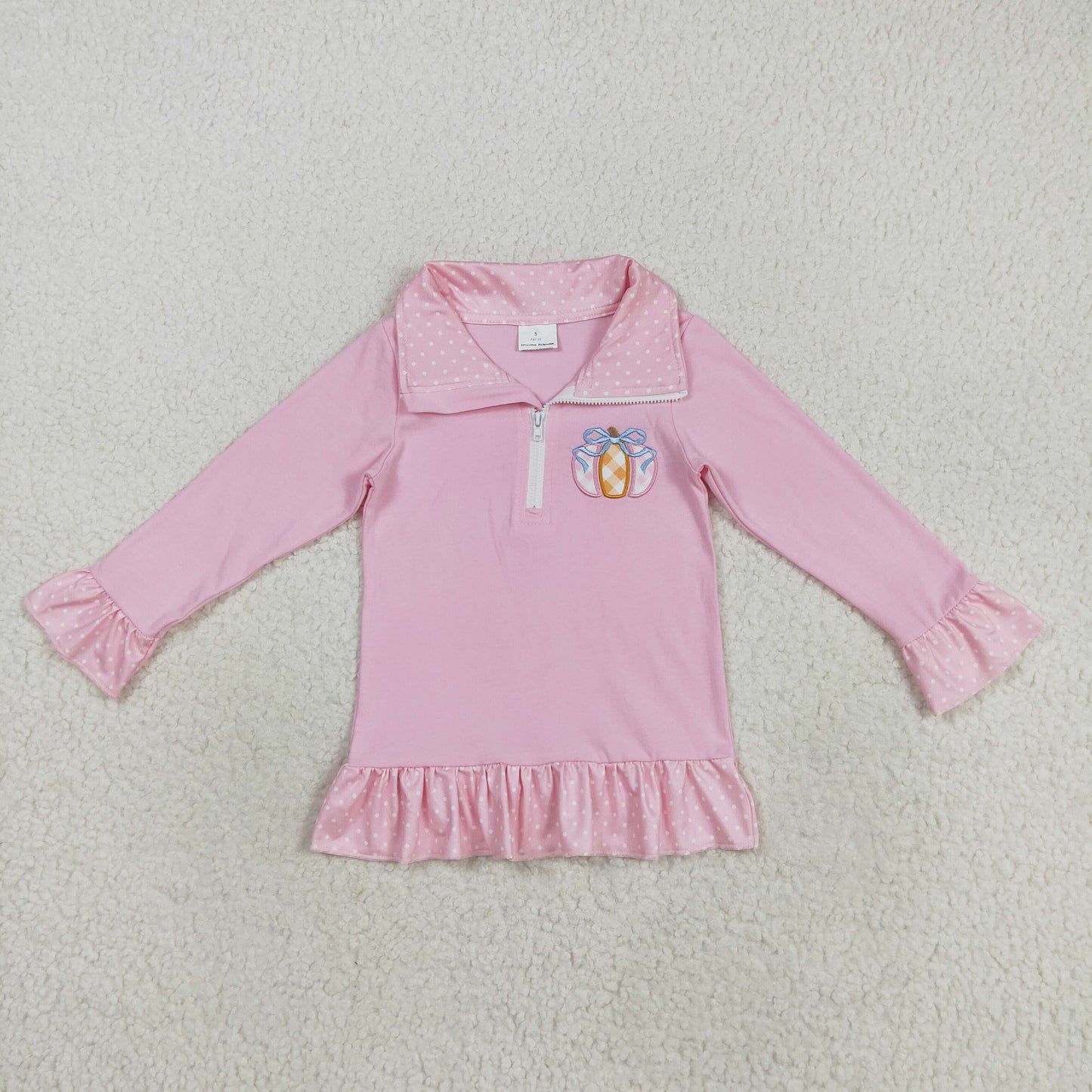 GT1112 Kids Girls Embroidery Pumpkin Pink Long Sleeve Pullvoer Top