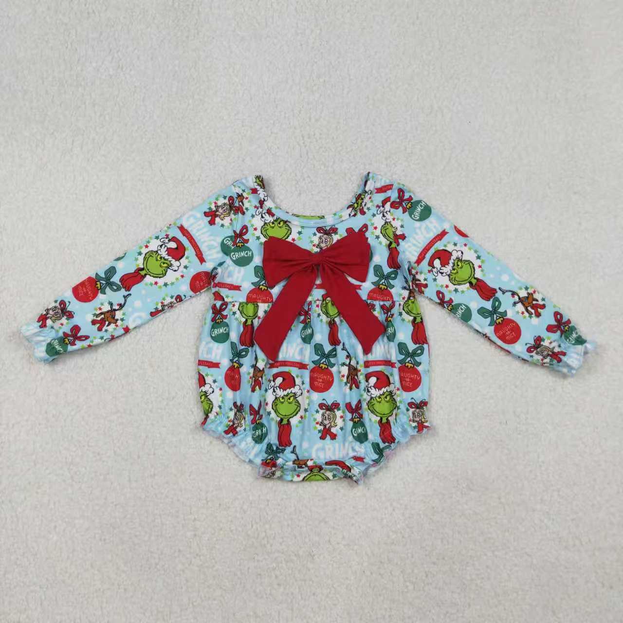 Sibling Baby Girls Christmas Green Long Sleeve Dress/Romper