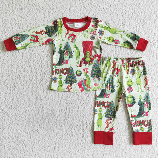 Baby Boys Christmas Green Cartoon Pajama Set