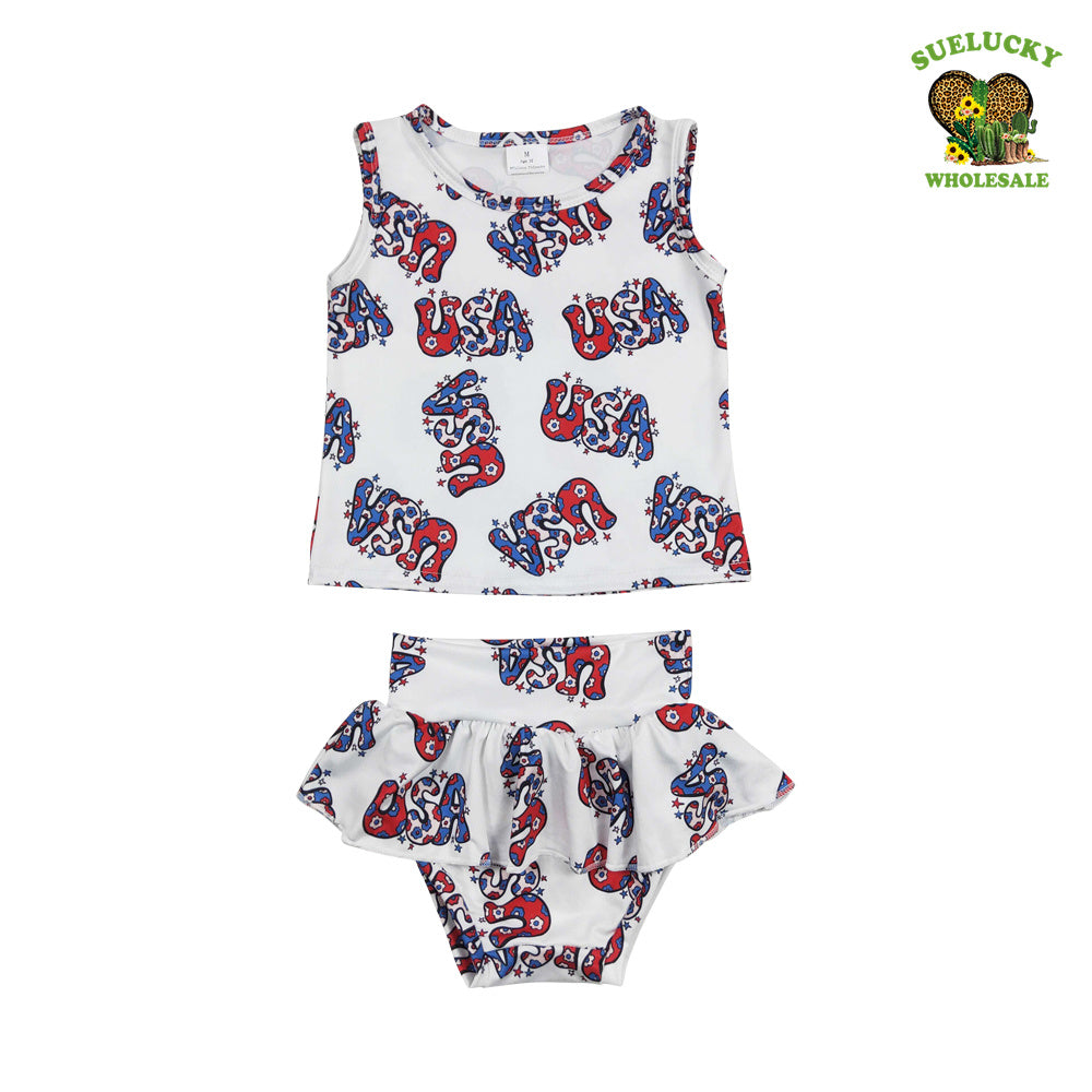 Baby Girls Summer July 4th USA Bummie Set