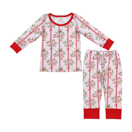 Baby Girls Christmas Holly Berry Bow Bamboo Pajama Set