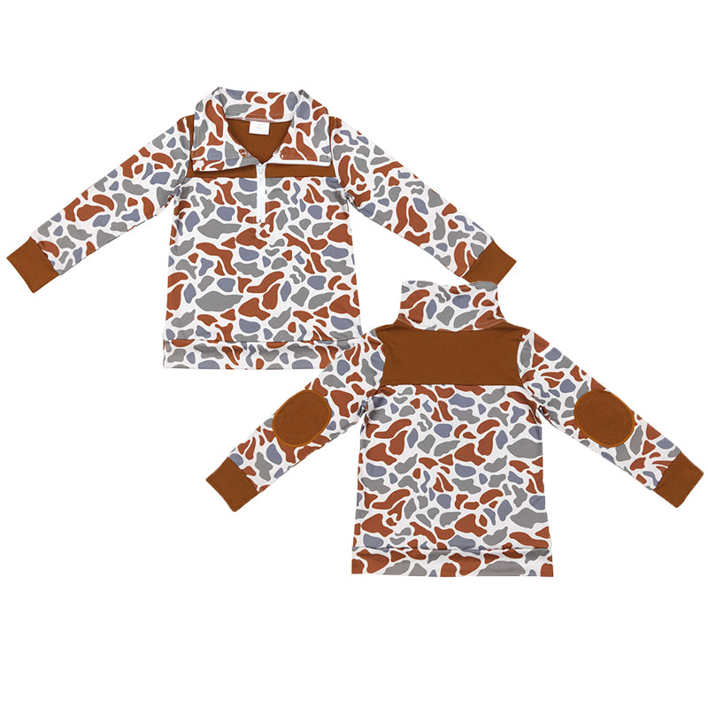 Sibling Baby Boys Long Sleeves Camo Half Zipper Pullovers Top