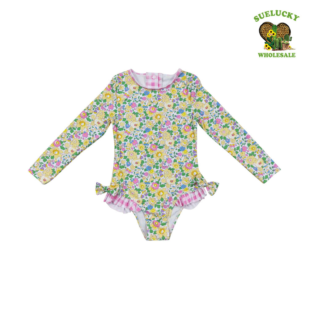 S0191 Baby Girls Floral Long Sleeve One-piece Swimsuit