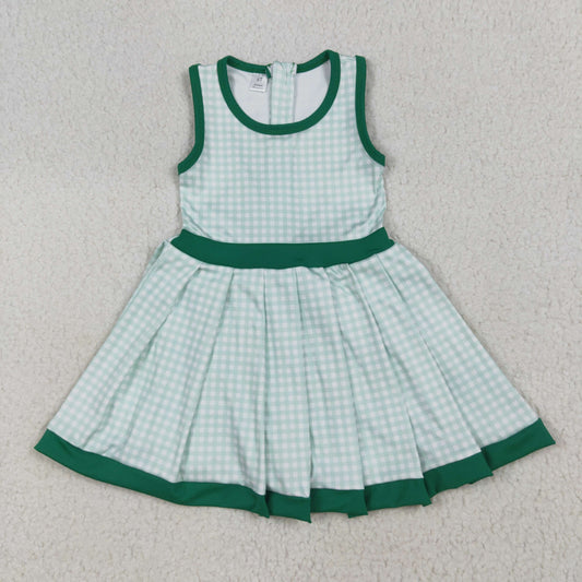 GSD2632 Kids Girls Green Gimghan Sleeveless Dress