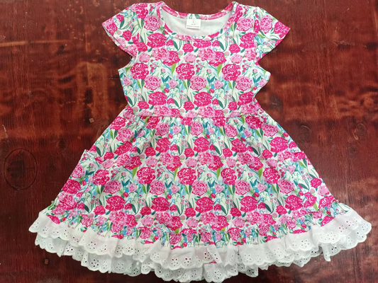 Kids Girls Floral Dress With Lace Ruffle Preorder 3 MOQ