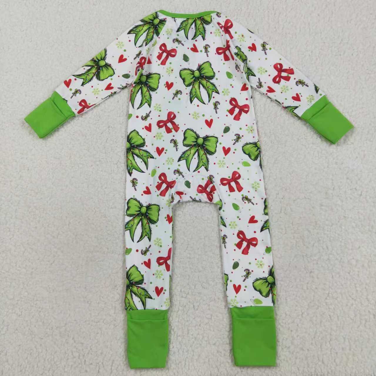 Sibling Baby Girls Christmas Grinc Bow Long Sleeve Pajama Set and Romper