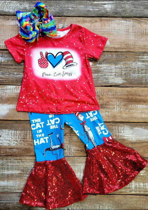 Baby Girls Dr Reading  Peace Love Sequin Ruffle Pants Set