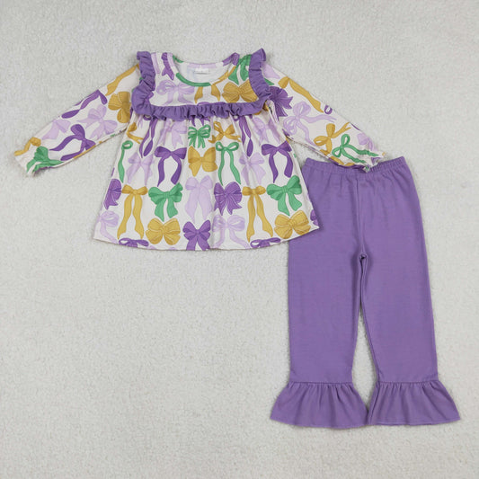 KIds Girls  Mardi Gras Bow Long Sleeve Outfit