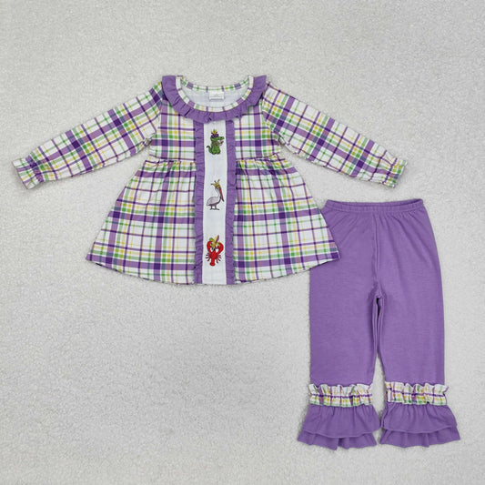 Baby Girls Mard Gras  Gingham Top Purple Leggings Set