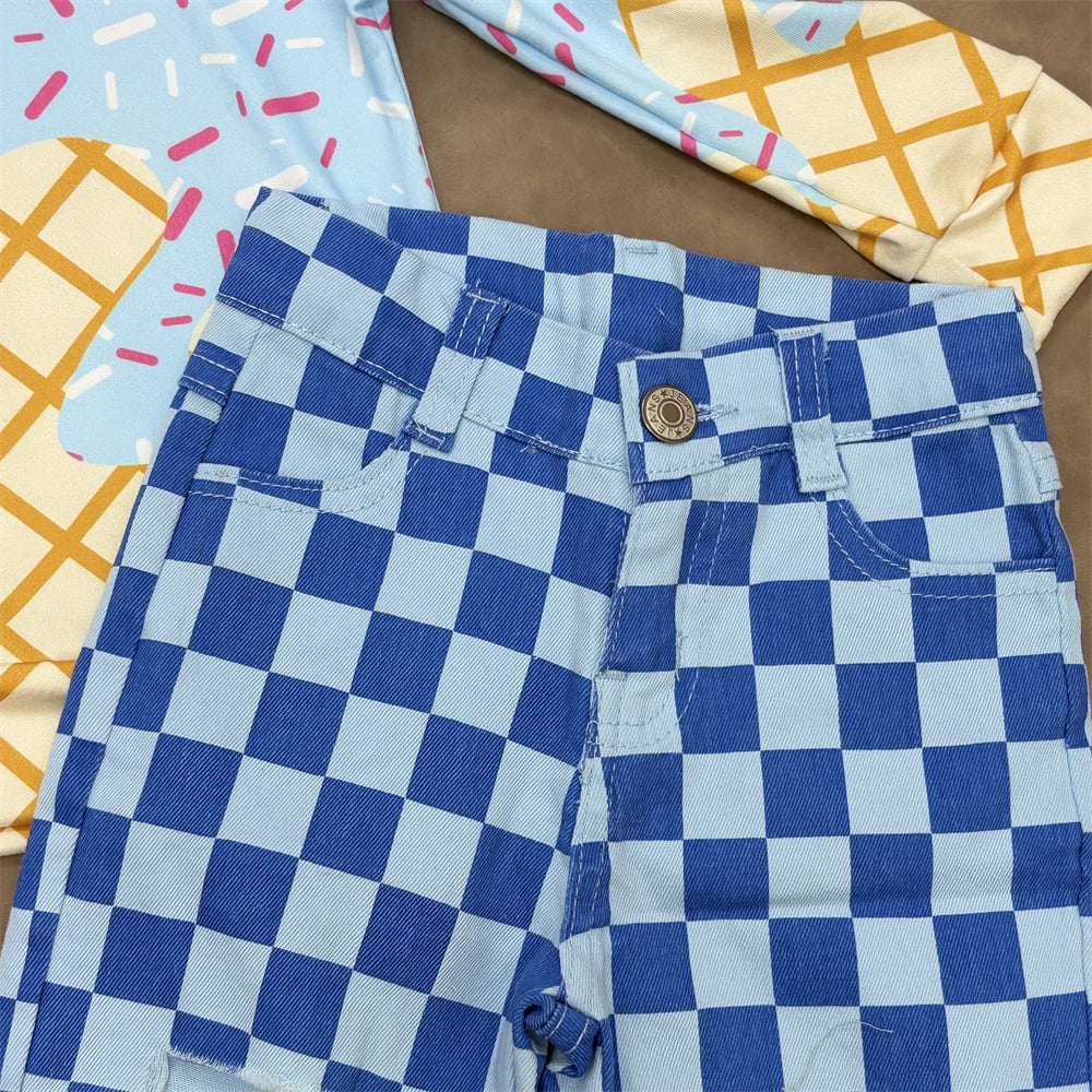 Kids Boys Blue Ice Cream Hoodie Top Pants Outfit