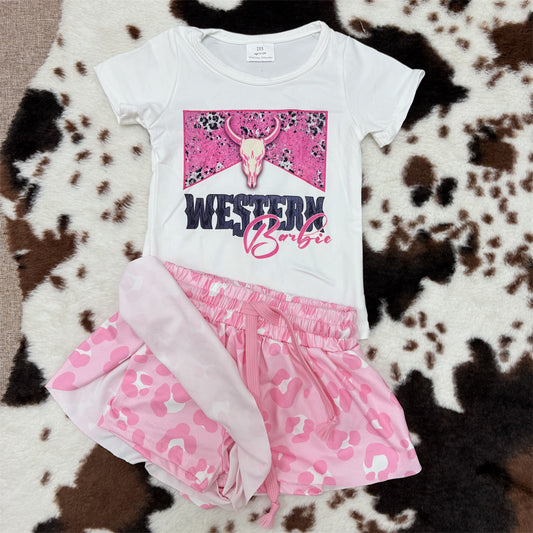 Baby Girls Western Top Pink Leoaprd Shorts Set
